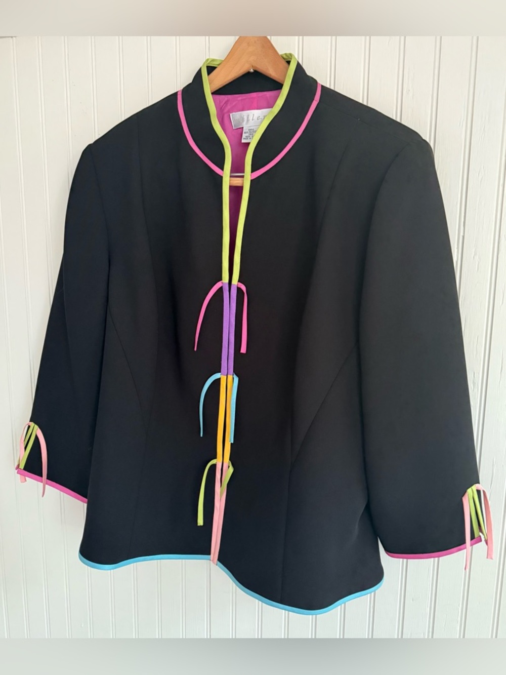 Black Silk Blazer with Neon Trim Size 14